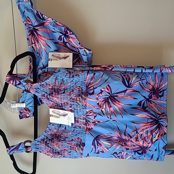 JESSICA SIMPSON  Smocked Tankini Swim Top & Matching Bikini Bottom Botanical XL - Picture 14 of 16